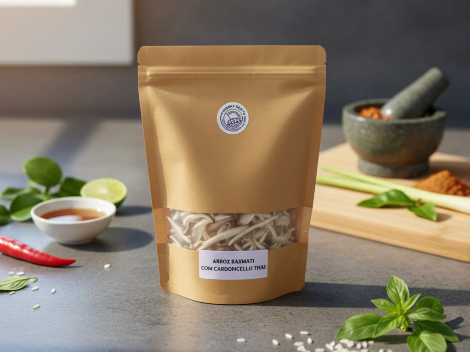 Risoto de Cogumelo Eryngii, Arroz Basmati e Tempero Tailandês